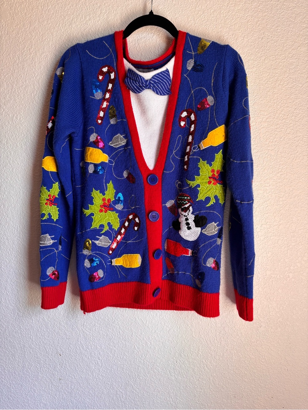 Blue & Red Holiday Embellished Ugly Christmas Jolly Novelty  Sweater